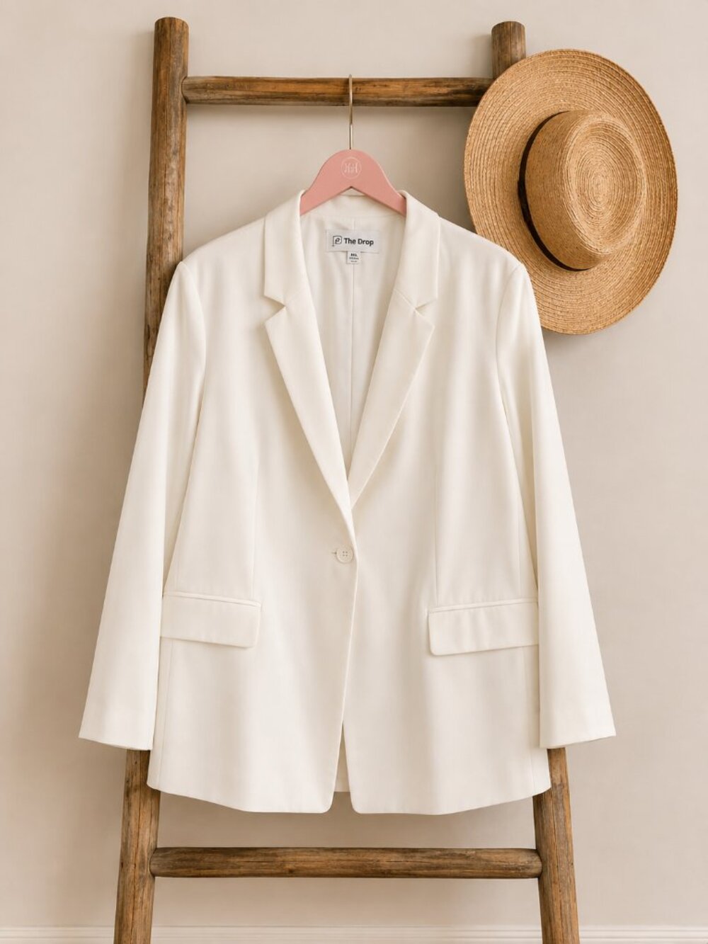 The Drop Women’s XXL White Oversized Boyfriend Blazer Single Button